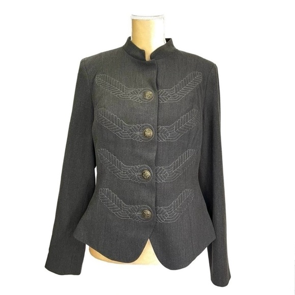 CAbi Military Style Jacket Women’s Size 10 Gray Button Front Embroidered New NWT - Picture 8 of 8